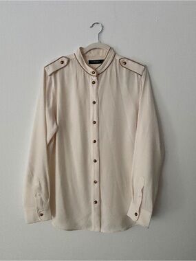Lauren Ralph Lauren Womens XL Cream Military Blouse Gold Crest Buttons Epaulets